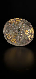 Luminous Vintage Glass Button: Gold Leaf Maple Foliage